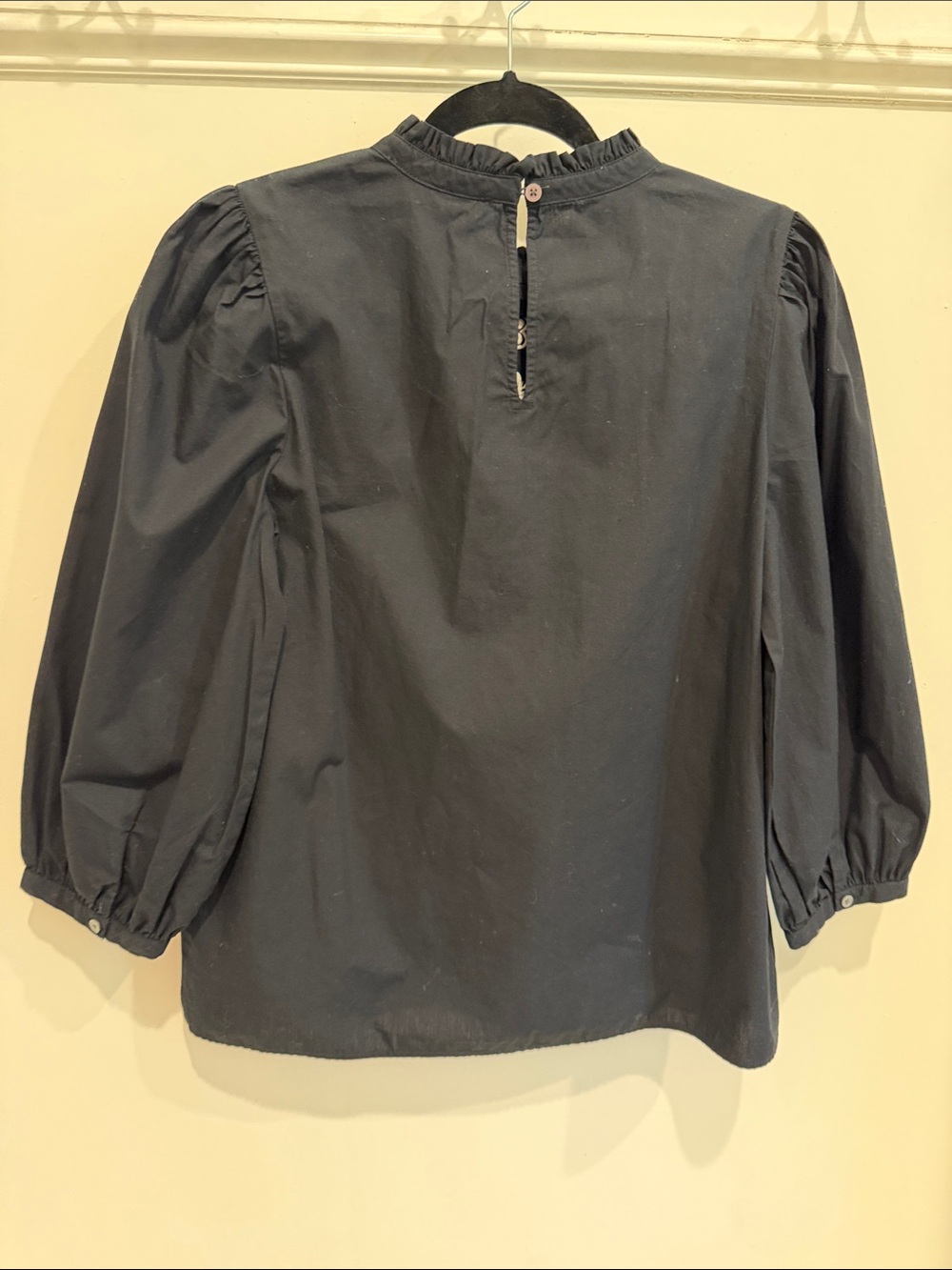 LOFT Black Blouse with White Floral Embroidery - Picture 4 of 6
